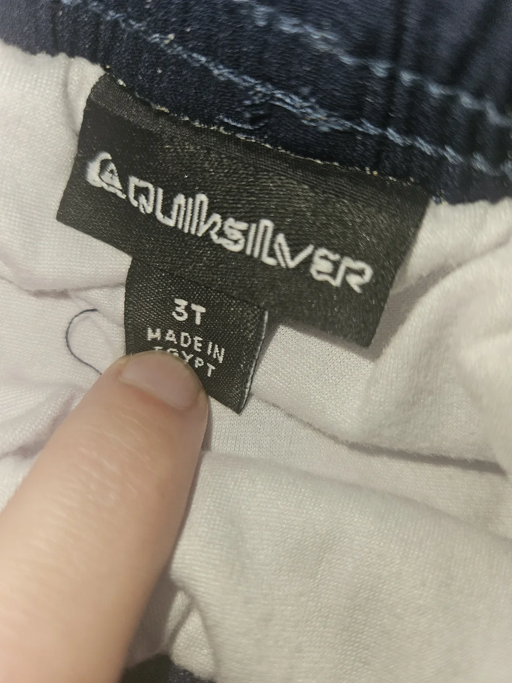 Quiksilver Boys Blue Stripe Swim Trunks with Orange, Green, and White Accents